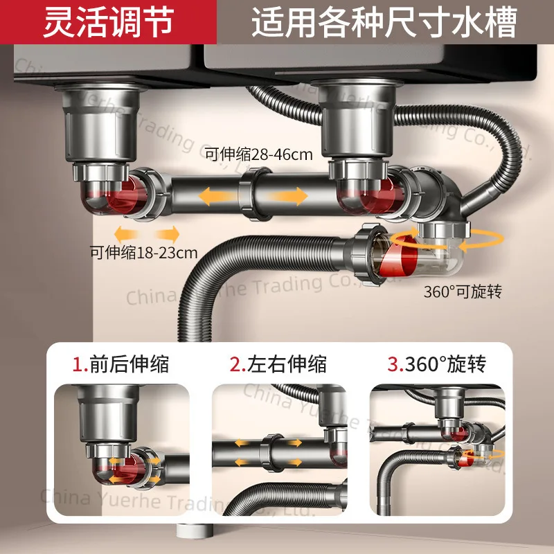 

Аксессуары для канализационных труб для кухонного умывальника, сливная труба для раковины, двойной слот
