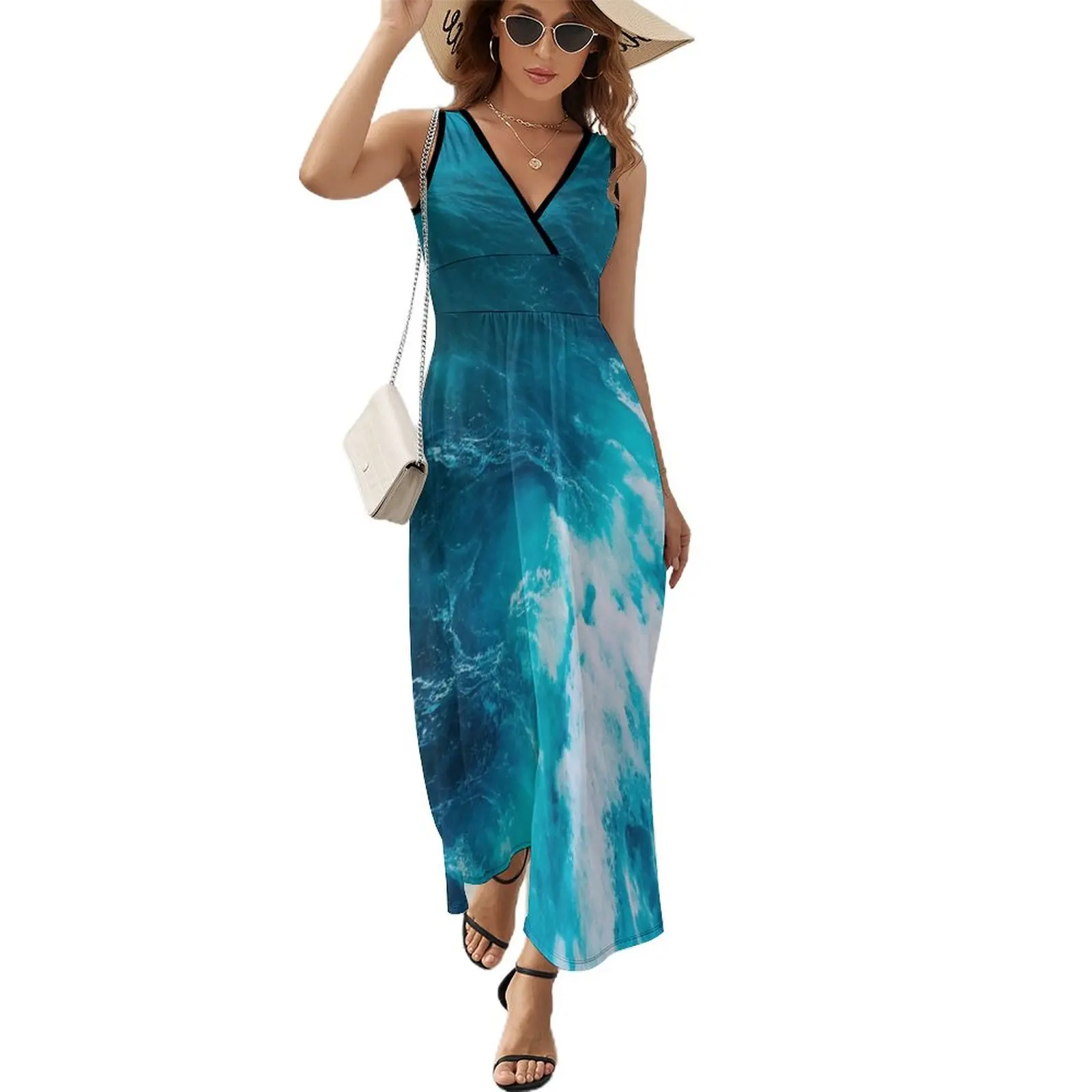 

Blue Ocean Waves Sleeveless Dress summer dress women 2024 party dresses women dress summer