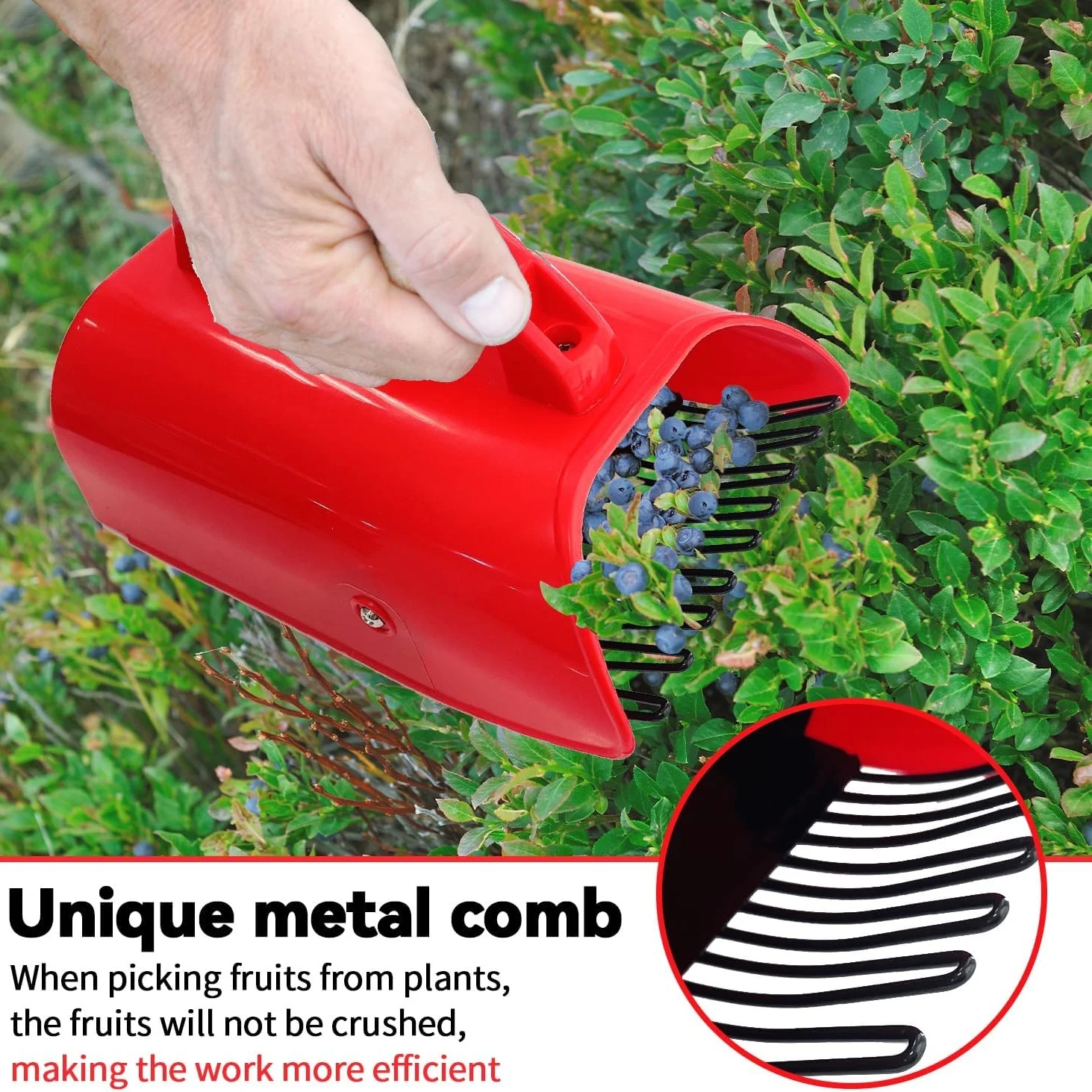 1pc Red Plastic Berry Picker for Blueberry/Hawthorn/Blackberry/Lingonberry, with Metal Comb, Ergonomic Handle, Easier Scoop