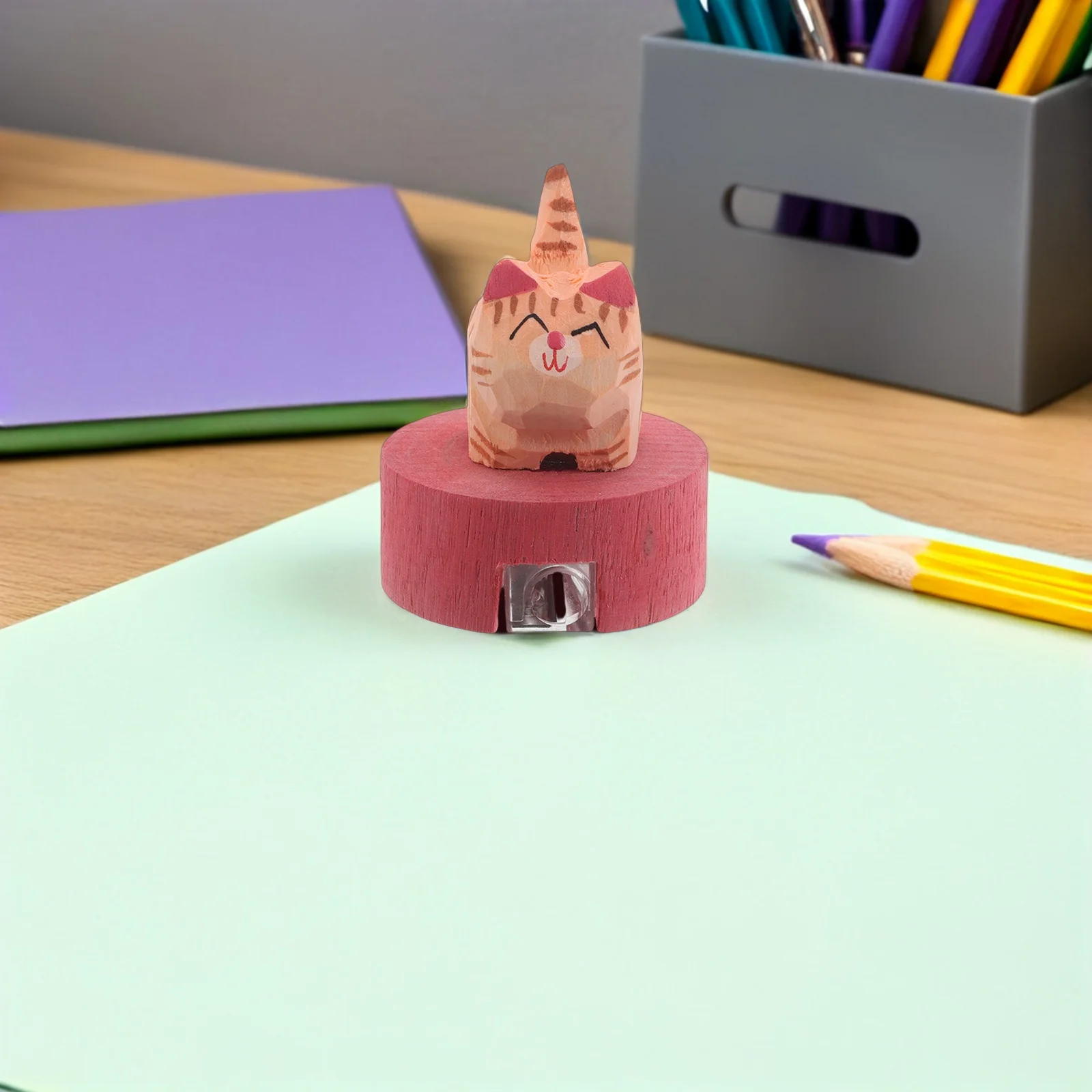 

Manual Cute Cat Pencil Sharpener Wooden Handheld Single Hole Portable School Supplies Cartoon Kawaii Stationery Cute Animal