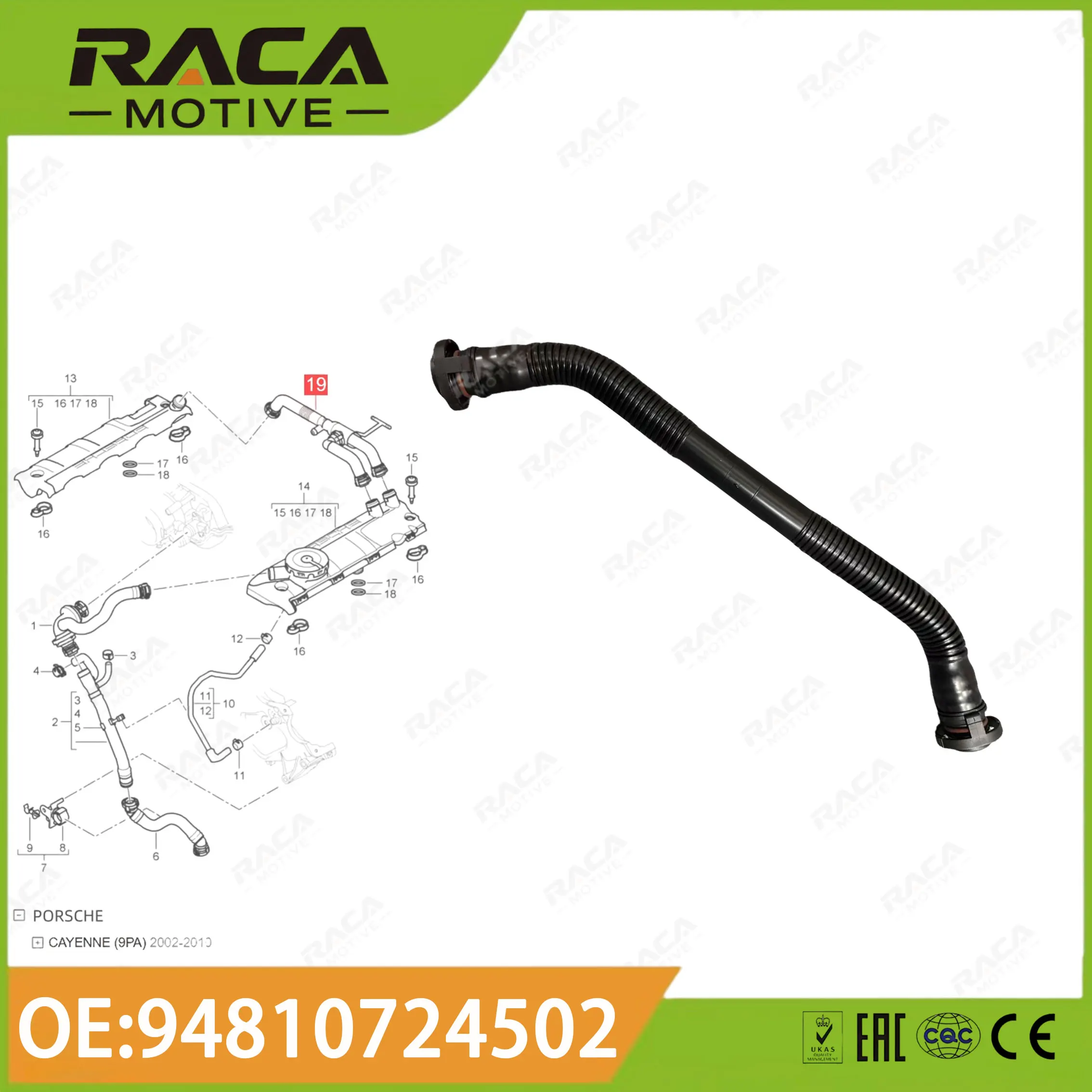 Tubo di ventilazione del coperchio della valvola del tubo di scarico di ventilazione del basamento del motore adatto per Porsche Cayenne 9Pa 4.8 Spostamento (2002-2010) 94810724502