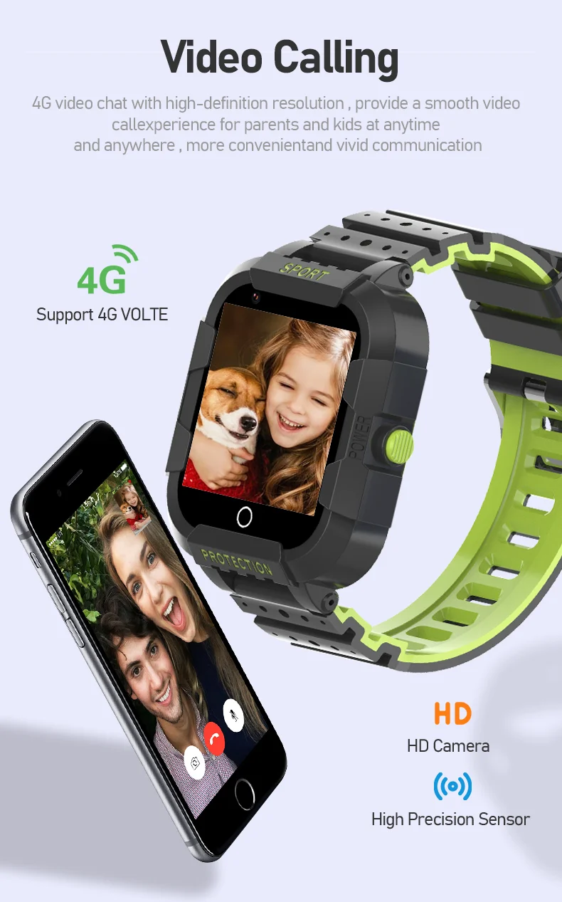 Kids Smart Watch 4G Sim Card SOS Phone Call GPS Positioning Footprint Track 10Days Working Safety Zone Voice Intercom Waterproof