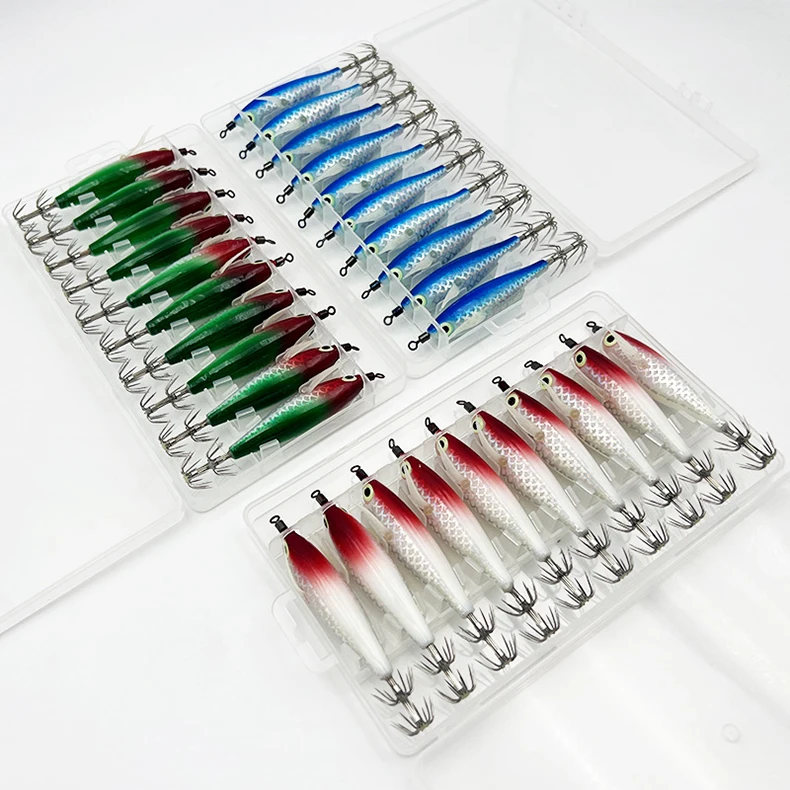 ShareShark 10 Stück/Box Leuchtender Tintenfisch-Jighaken Salzwasser-Angelköder Holzkrebsköder Meeresangeln Oktopus Tintenfisch Köder – Detail 9