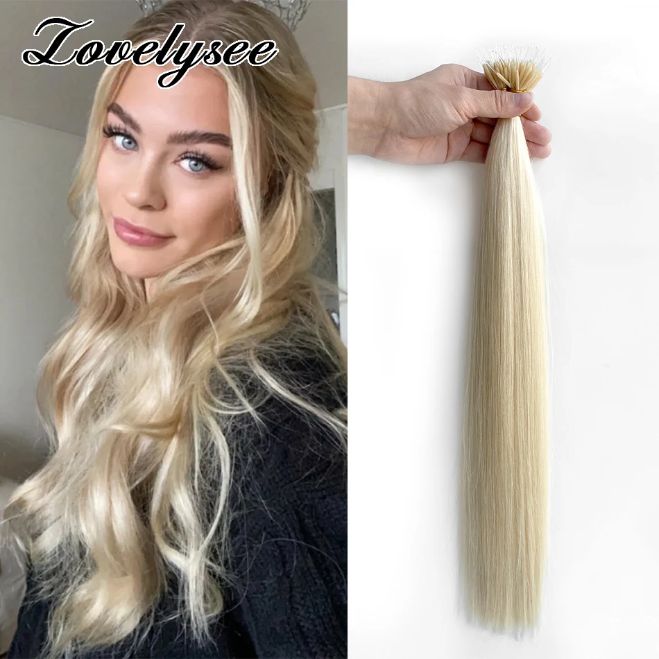 Elastic Ring Links Remy Human Hair Extensions 14-28 Inch Keratin Straight European Nano Tip Real Human Hair 16 Colors Available