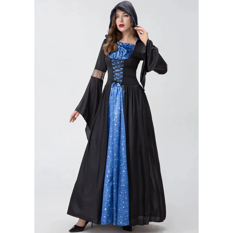 Costume da travestimento operato da strega nera per adulti, demone cosplay di Halloween