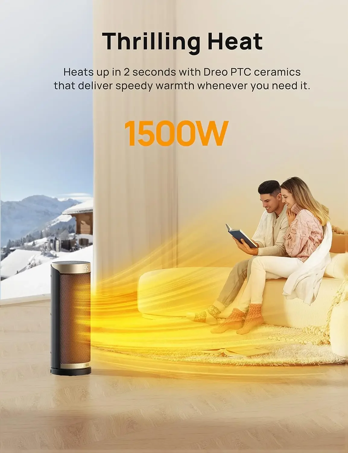 1500W PTC Ceramic Heaters for Indoor Use with Remote,70° Oscillation, 1-12H Timer, Electric Heaters with Thermostat