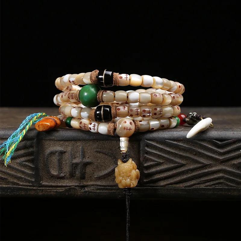Natural Fishbone Carving, A Dai 108 Beads Buddhist Rosary, Black Gold Coconut Shell Purple Gold Nine-Tailed Fox Accessories
