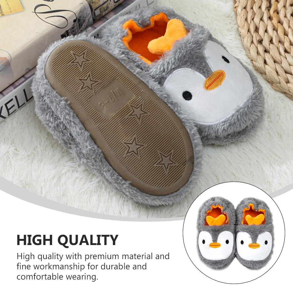

1 Pair Cartoon Penguin Cotton For Kids Warm Cover Heel Non-Slip Indoor Slippers Winter Home Shoes Autumn Winter Child Slippers