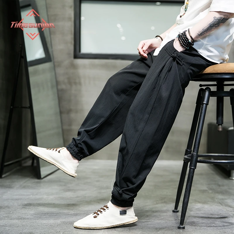 Hipster Ice Silk Satin Men's Pants Disc buckle Chinese Loose Trousers Smooth Satin Pants Taiji Comfortable Beach Pants