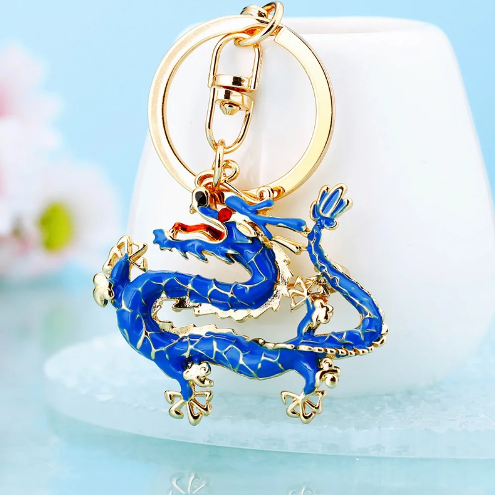 Handbag Accessories Year of The Dragon Keychain Car Accessories Gift Chinese Zodiac Dragon Rhinestone Pendant Keychain