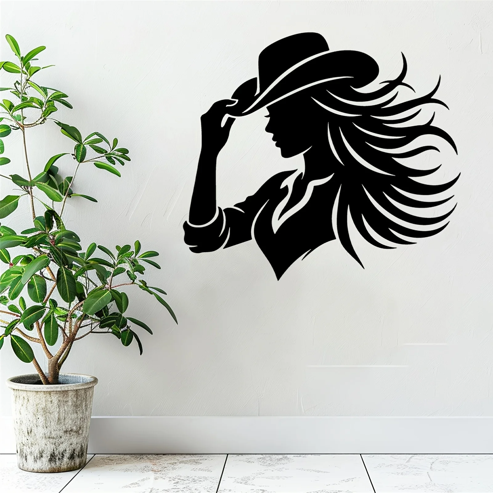 1pc Western Cowgirl Metal Wall Art Rust Resistant Iron Statue Ranch Fence Hanging Decor Rodeo Party Rustic Farmhouse Living Room