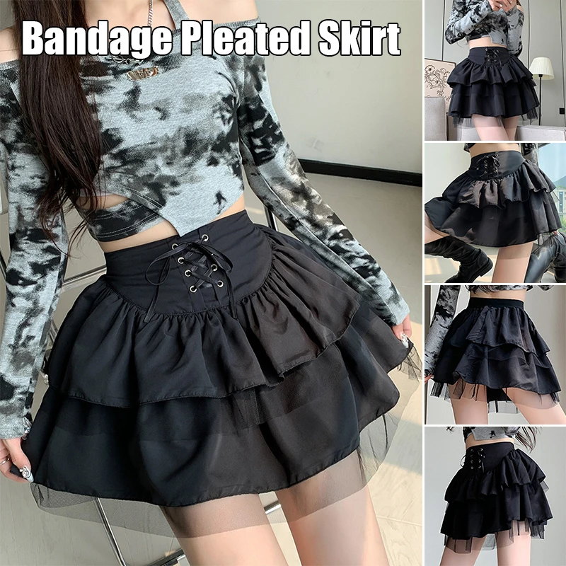 Women Summer Lolita Skirt Shorts Layered High Waist Sexy Mini Skirt Ruffles Pleated Gothic Black A-Line Y2k Tutu Petticoat