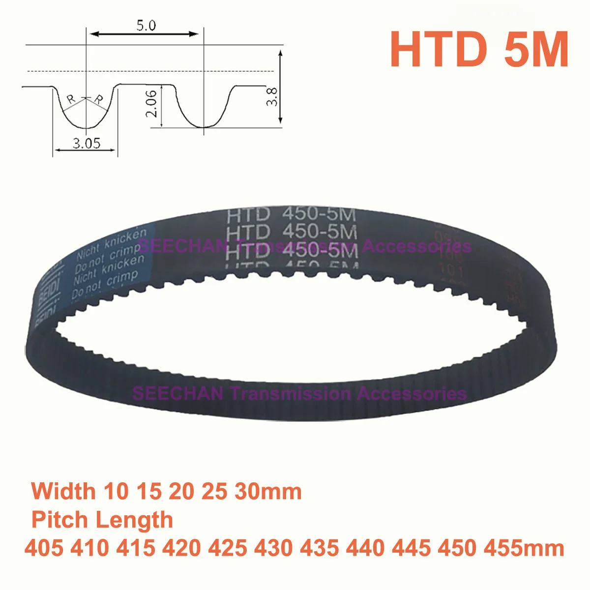 

HTD 5M Rubber Timing Belt Width 10 15 20 25 30mm Synchronous Belt Pitch Length 405 410 415 420 425 430 435 440 445 450 455mm