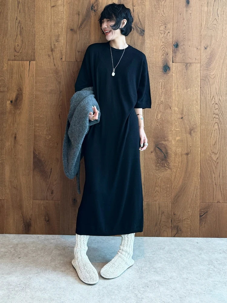 

Korean Sle Knitted Dr Women's Loose Fit Comfortable Bla Dr Casual round Ne T-irt Dr for Autumn Season