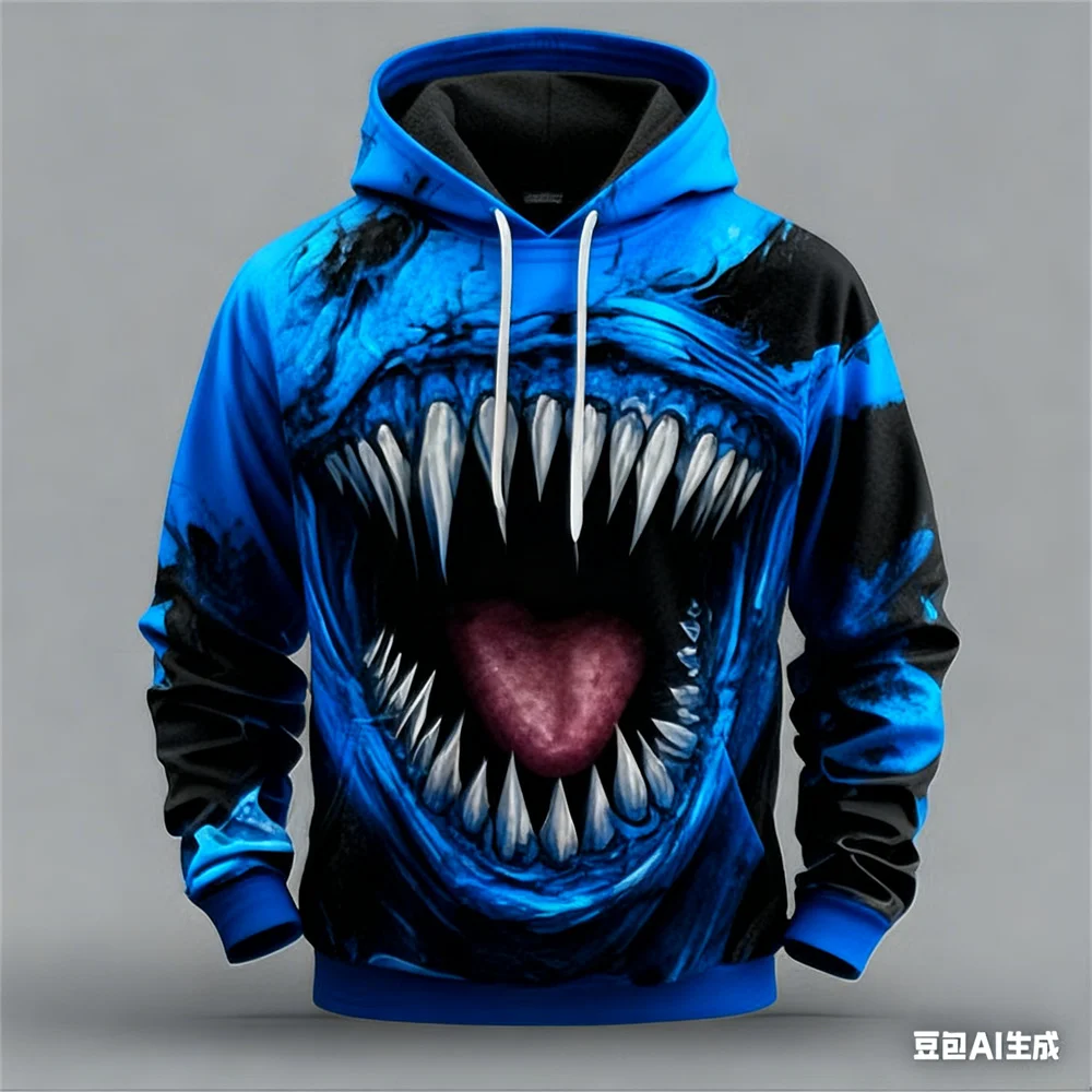 3D Print Horror Beast Graphic Men's Hoodies Fashion Cool Long Sleeve Hooded Sweatshirt Loose Creative Personality Design Clothes