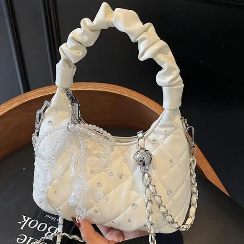 

Y2k2025 Новая высококачественная женская сумка с текстурированным бантом, однотонная универсальная элегантная маленькая сумка через плечо, плечо в стиле Chanel