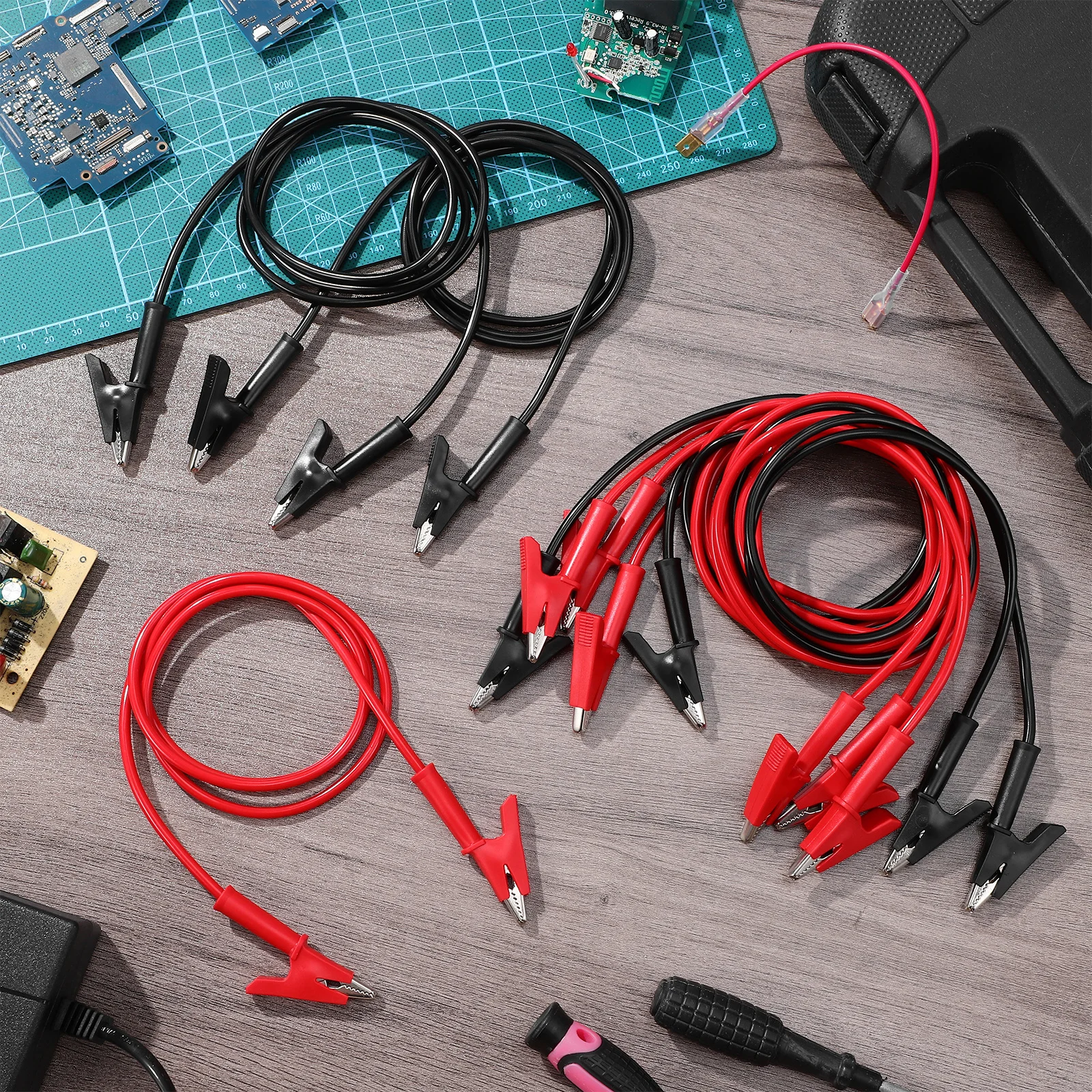 

8 pcs 1M Jumper Wires With Clips Red Black Electrical Test Leads Set For Multimeter Circuit Testing Diy Prototyping Jumper Test