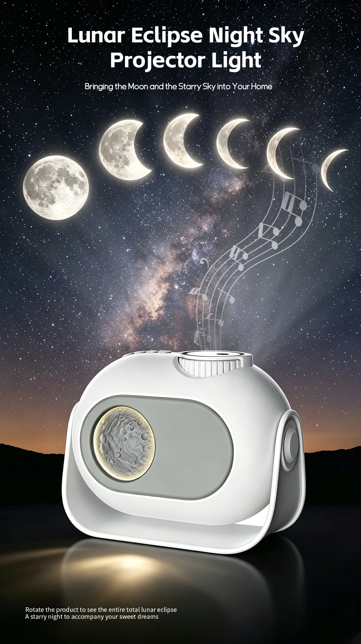 Starry Star Eclipse Projection Night Light With Music HD Focus White Noise Atmosphere Night Light For Bedroom Decor Kids Gift