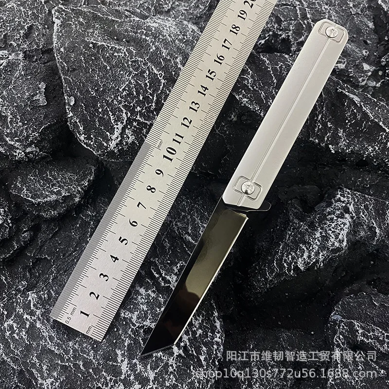 New cool outdoor high hardness self-defense mirror light black titanium blade titanium personalized folding knife