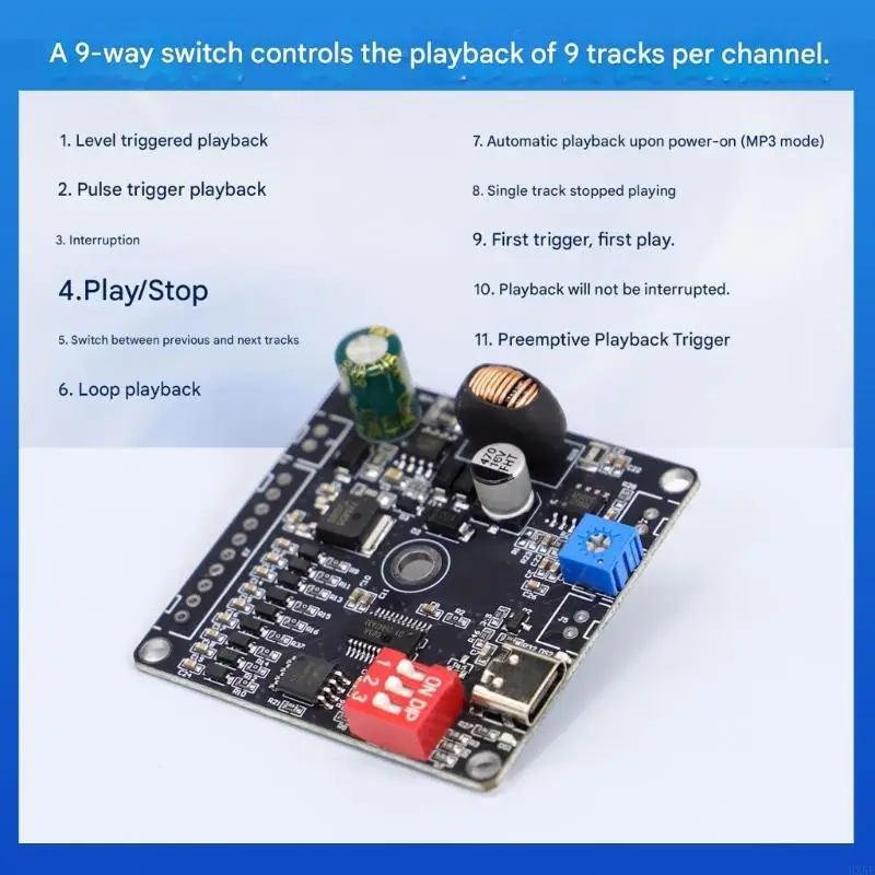 複数のトリガー-mp3-プレーヤーボード-12-85vdc-動作-20w-d-クラスアンプ-64mb-フラッシュメモリ-カスタム音声用の-8-つの動作モード-hx5e
