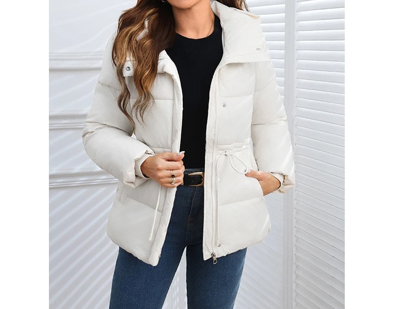 2025 Autumn and Winter Plus Size Women's Hooded Waist Cinched Drawstring Cotton Jacket