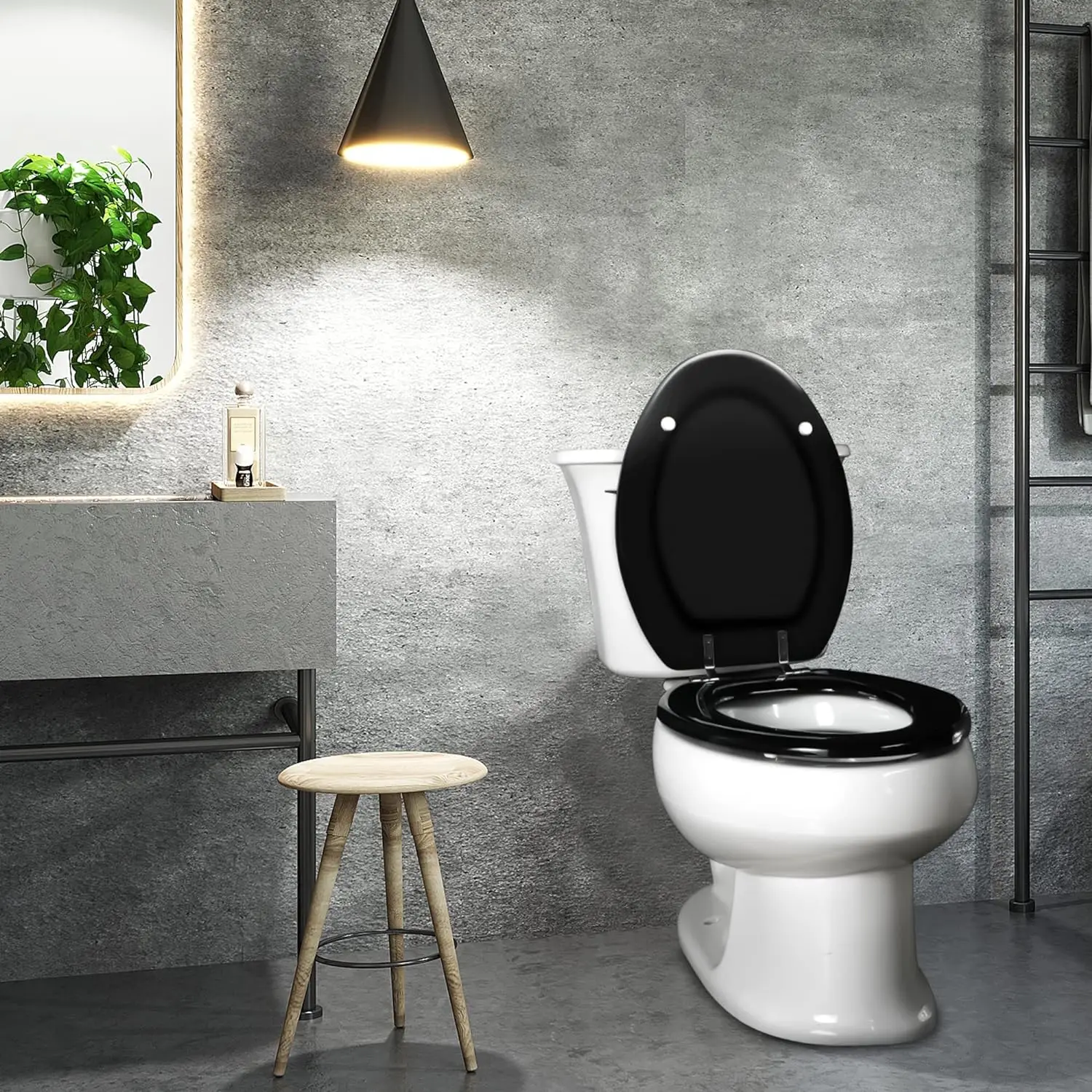 

Toilet Seat with Zinc Alloy Hinges Quiet-Close Quick-Release Wood Molded UV Lid Easy Clean(Elongated,Black)