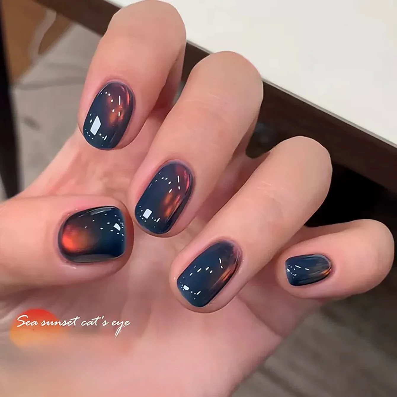 1-12 stücke WS Herbst Winter Nägel Meer Sonnenuntergang Bernstein Blau Gold Licht Kristall Glas Perle Cat Eye Gel nagellack Nagel Salon Hause DIY – Detail 6