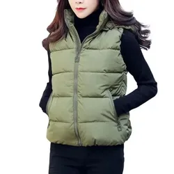 Women's Coats Sleeveless Quilted Removable Hooded Winter Puffer Vest Coat Sleeveless Clothing