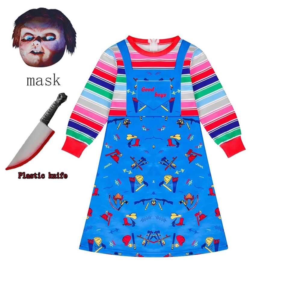 New Halloween Chucky Cosplay Costume Ghost Doll Nightmare Children Dress+mask Sets Kids Boys Girls Costumes Carnival Party Gifts