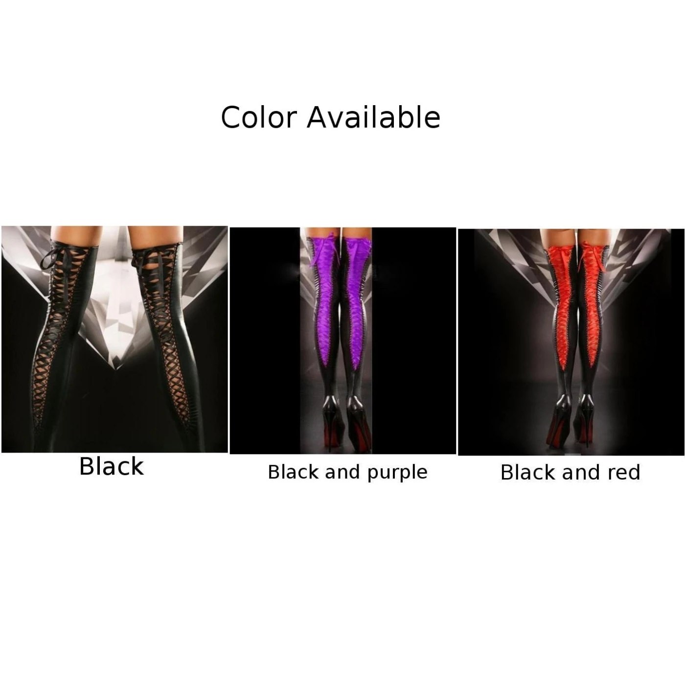 الجوارب الطويلة النساء جوارب النادي الليلي البوليستر براءات الاختراع والجلود مثير بلون الربيع الصيف الفخذ العليا نادي الدانتيل #5