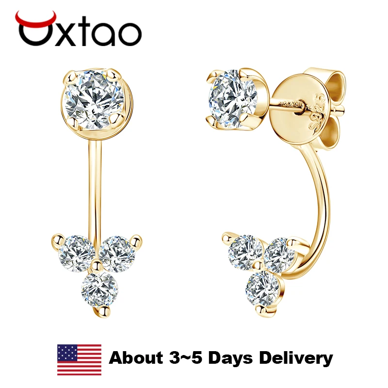 

OXTAO Clover Earrings Certified 925 Sterling Silver Original Moissanite Ear Jacket Earrings D Color for Women Wedding Jewelry