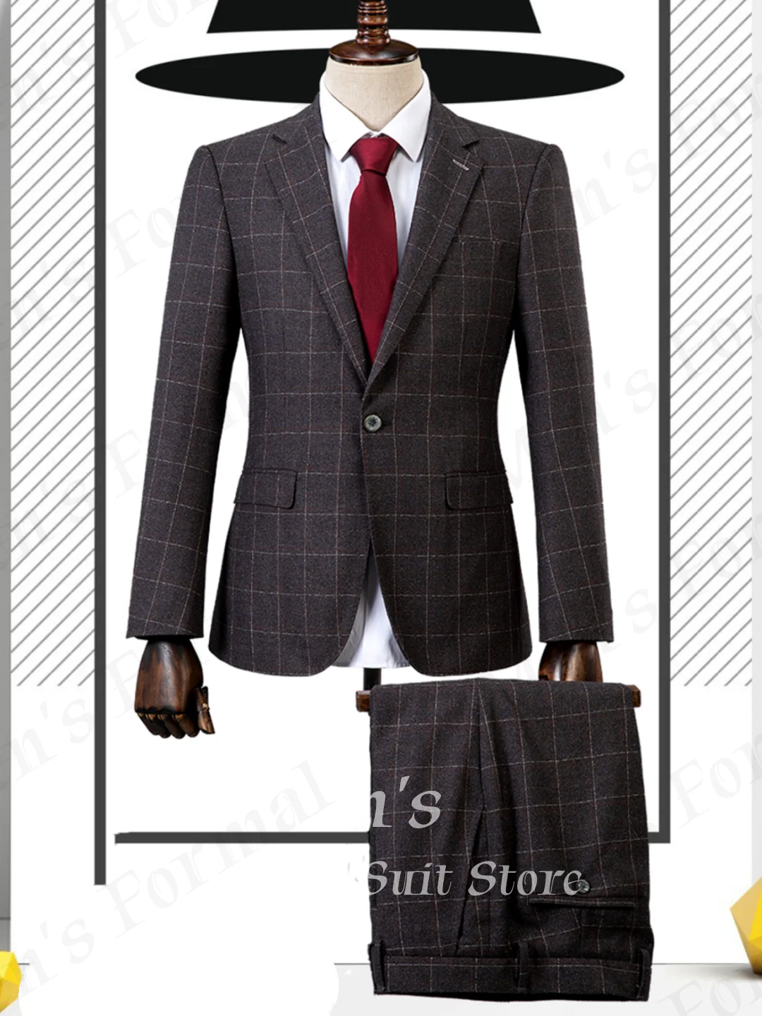 Dark Brown Striped Men 2 Piece Suits Notch Lapel Single Breasted One Button Slim Fit Blazer Trousers Wedding Business Customized