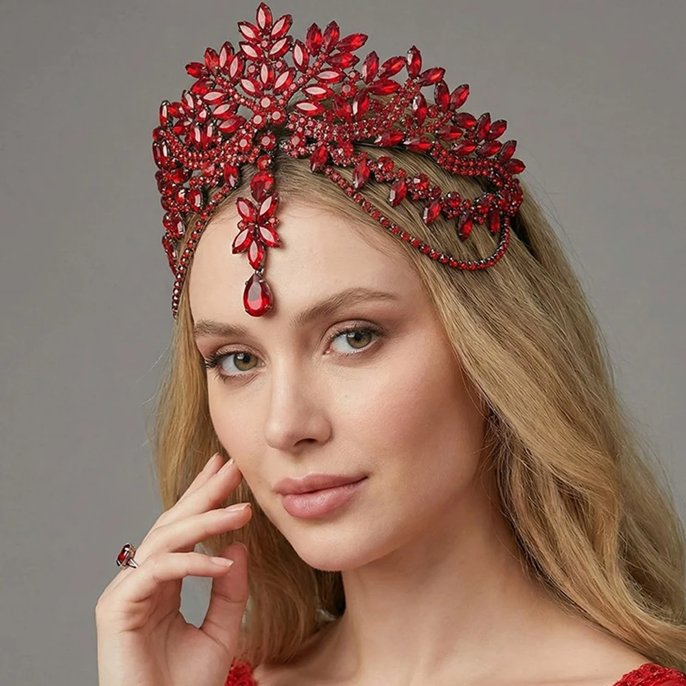 Bridal Zircon Queen Hairband Crown Women Hair Accessories 2026 Fashion Show Tassel Rhinestone Headpiece Tiara Wedding Jewelry