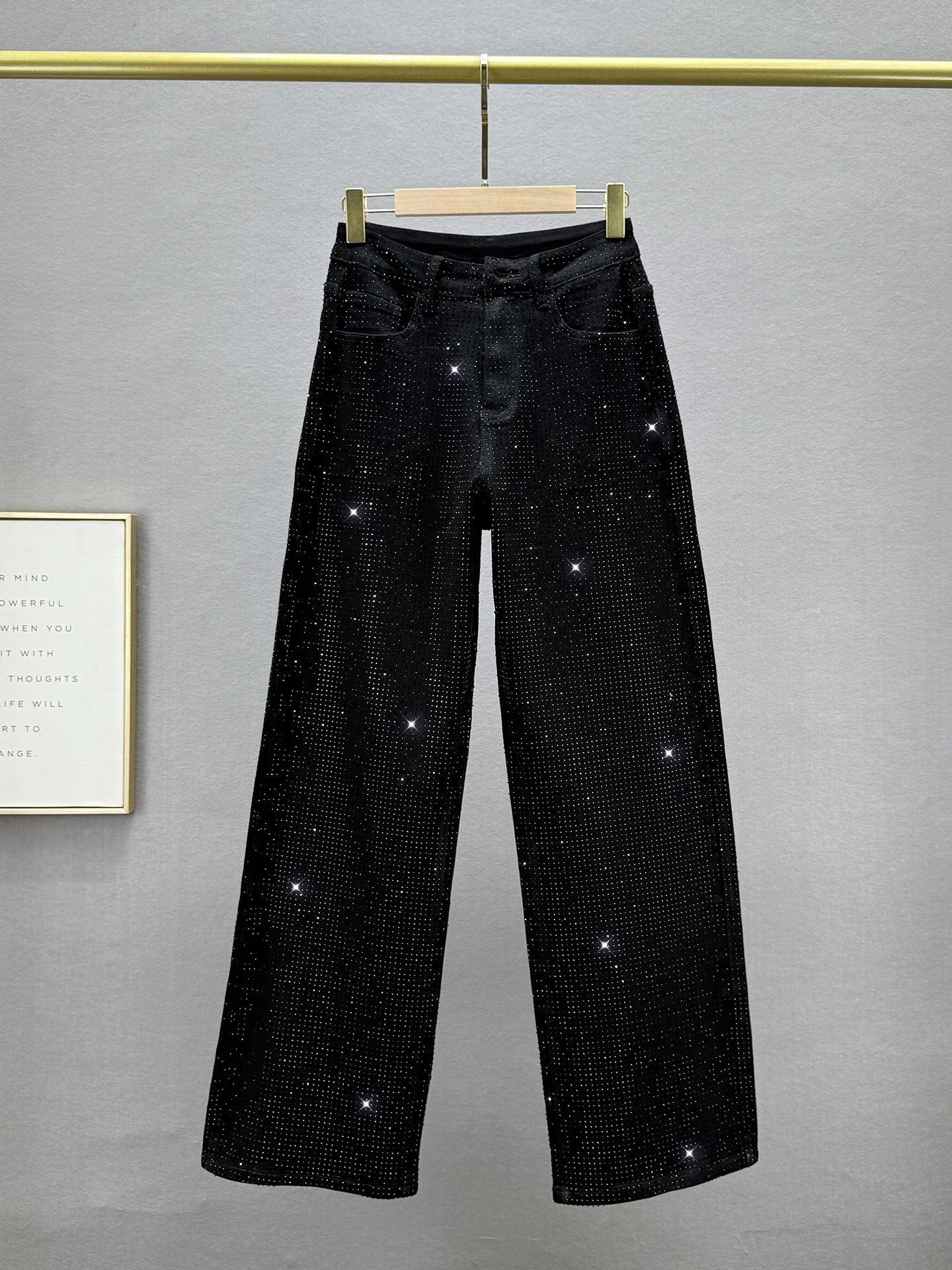 

Tianxing Rhinestone Wide Leg Jeans Women's Trendy High Waist Loose Slimming Extended Length Casual Vintage Waed Denim