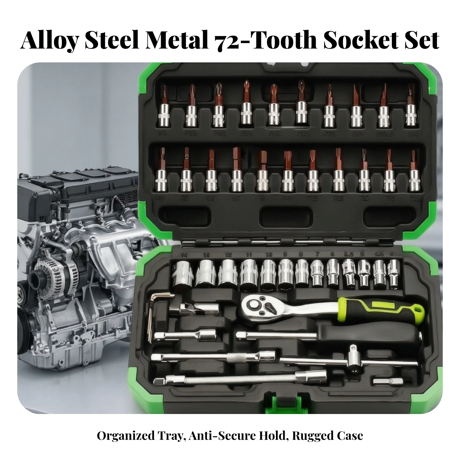 Ratchet and Socket Set Long-Lasting Socket Tool Kit with Case Tools 72-Tooth for DIYers, Garage, Workshop