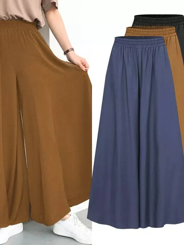 Casual Cool Loose Pants Summer Loose Large Elastic High Waist Trouser Wide Leg Pant Big Swing Beach Skirt Women\'s Chiffon Pants