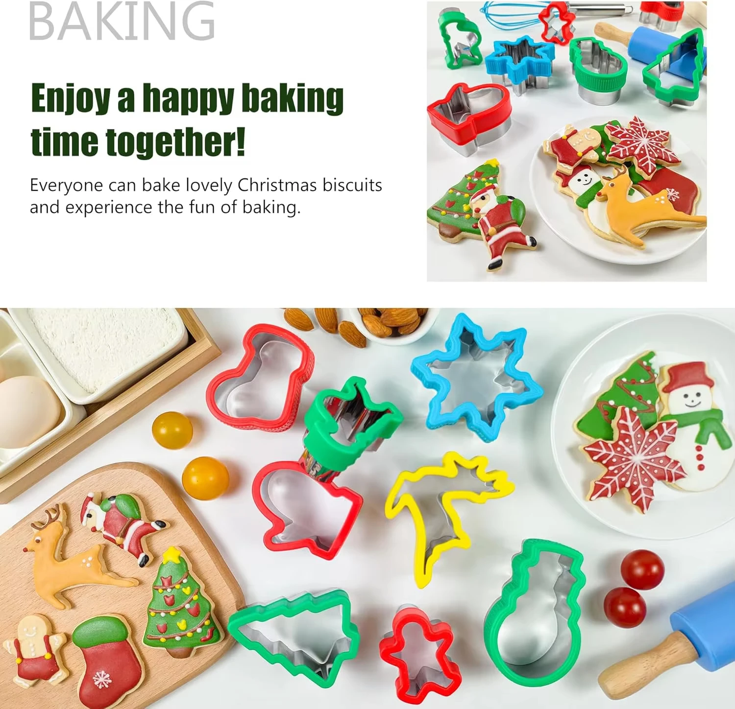 Pack of 8 Christmas Cookie Cutters Stainless Steel Baking Cutters Christmas Shapes for Gingerbread Man Snowflakes Santa etc