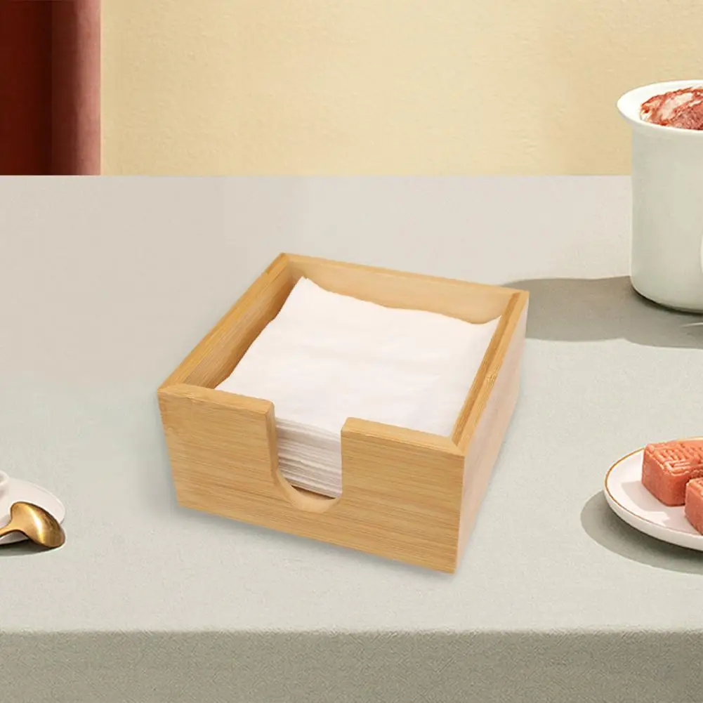 Wooden Napkin Holder Rustic Heavy Duty Square Countertop Tissue Box Restaurant Kitchen Napkin Dispenser Container Storage Box