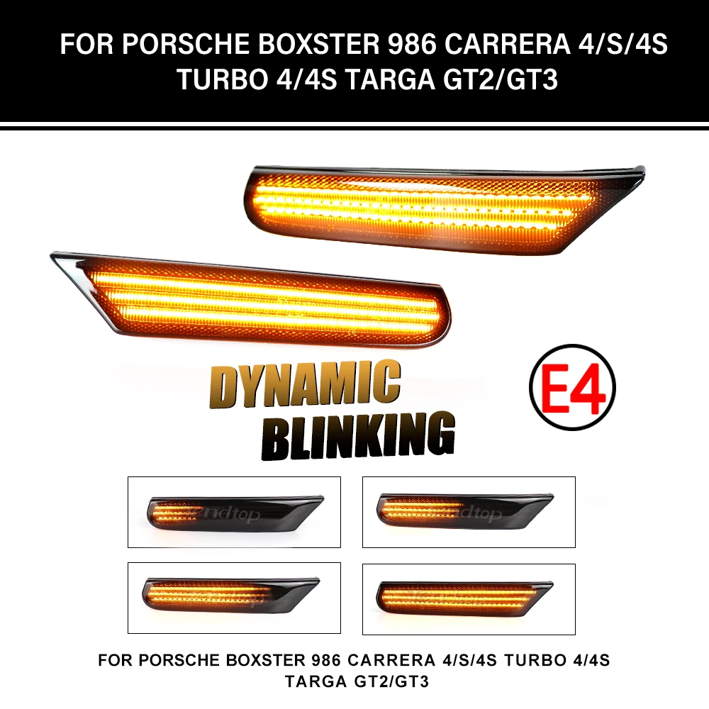 For Porsche 911 Boxster Typ 996 986 Carrera GT2 GT3 1996-2004 Dynamic Amber LED Car Side Marker Turn Signal Blinker Light