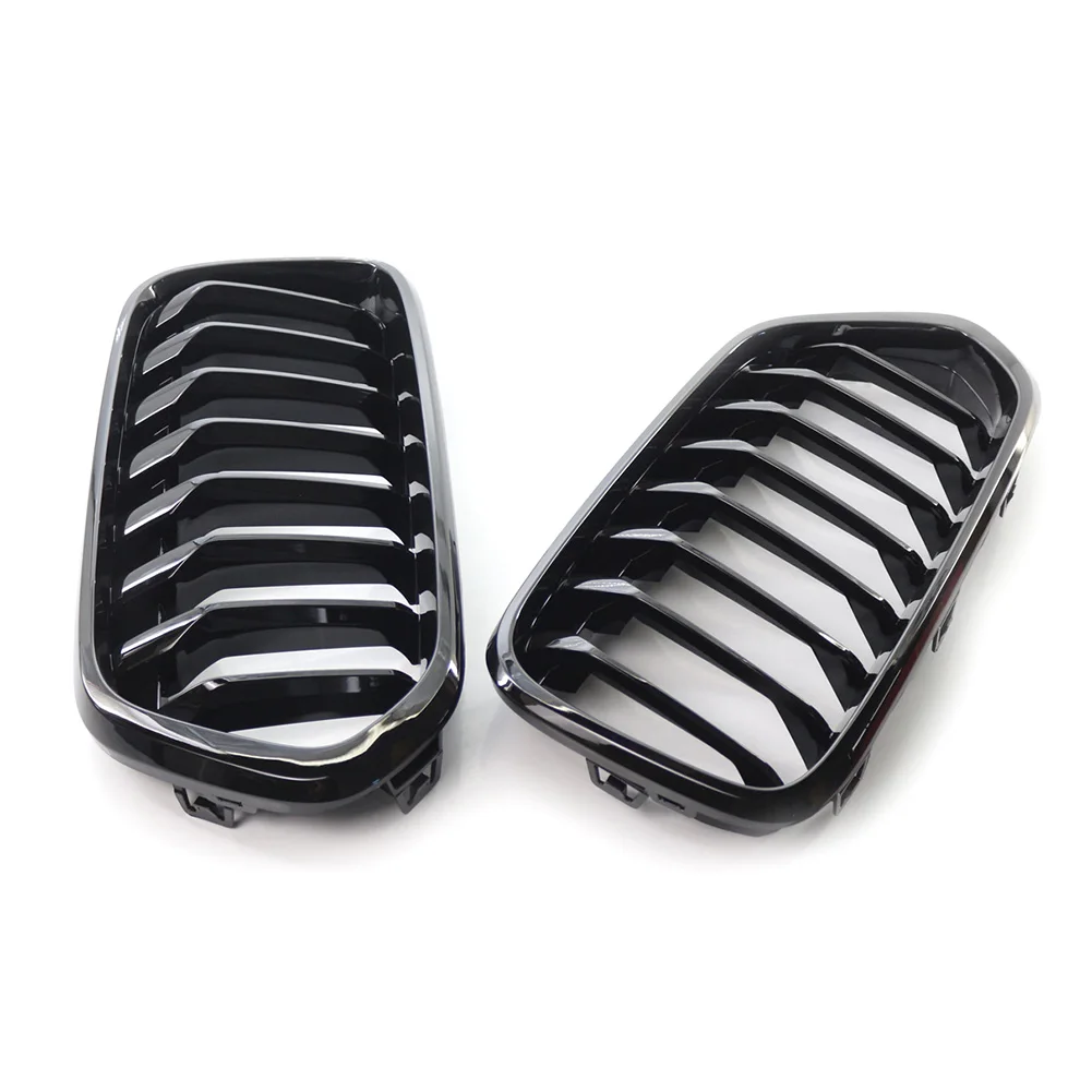 1Pair Glossy Black Car Front Bumper Grille Kidney Grill Single Slat For BMW X2 Series F39 2018 2019 2020 2021 ABS Plastic