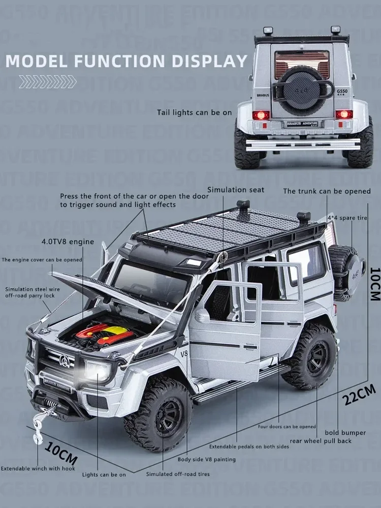 1:24 Alloy Car Model Sound And Light Pull Back Toy Car Off-Road Vehicle for Simulation Benz G550 Boys Collection Decoration Gift