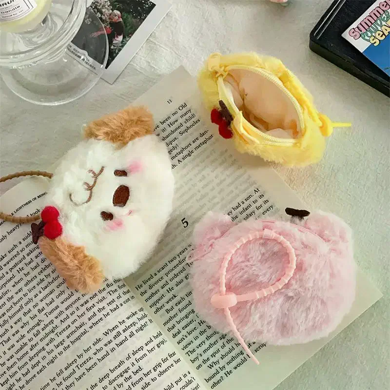 Cartoon Cherry Animal Plush Coin Purse Soft Plush Coin Lovely Money Change Pouch Small Wallet With Keychain Bag Pendant Gifts