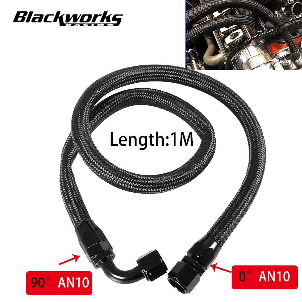 1M AN10 10AN Black Braided Oil Fuel Fittings Hose End 0+90 Degree Oil Adaptor Kit Oil Fuel Hose Line