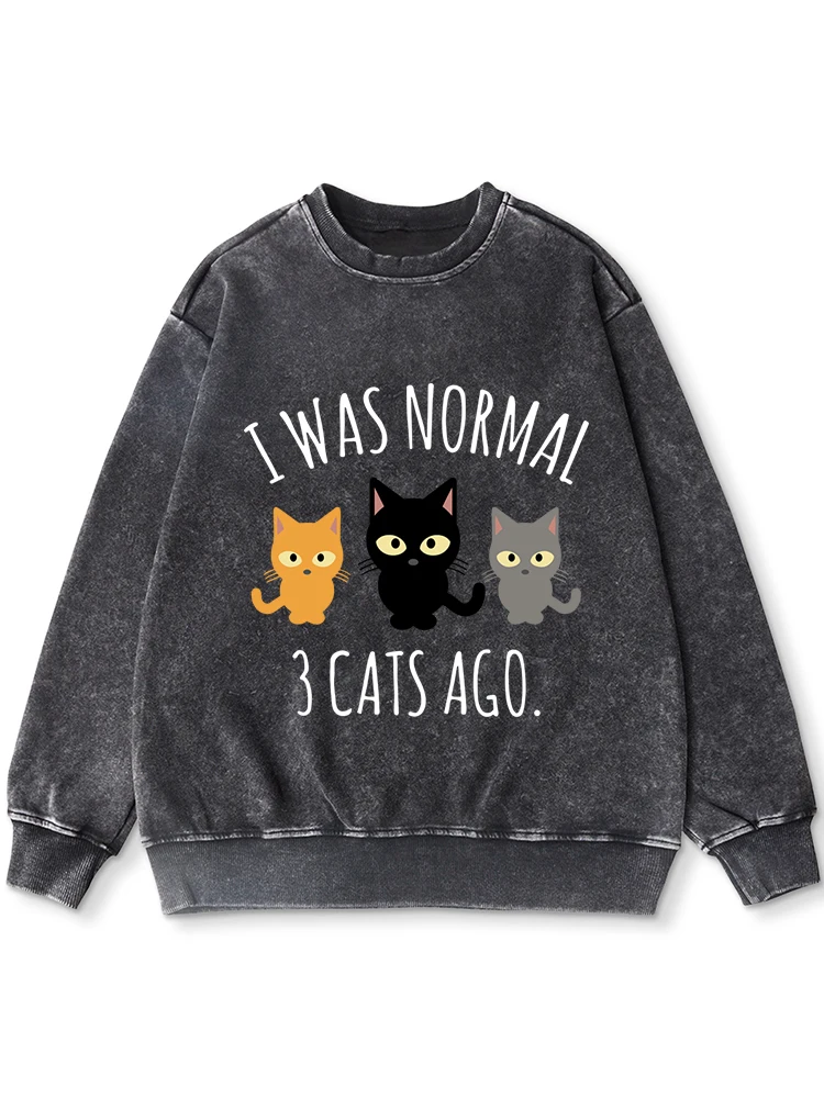 

I Was Normal 3 Cats Ago Printed Washed Hoodies Womens Autumn Soft Warm Hoodie Simple Comfortable Distressed Cotton Sweatshirts