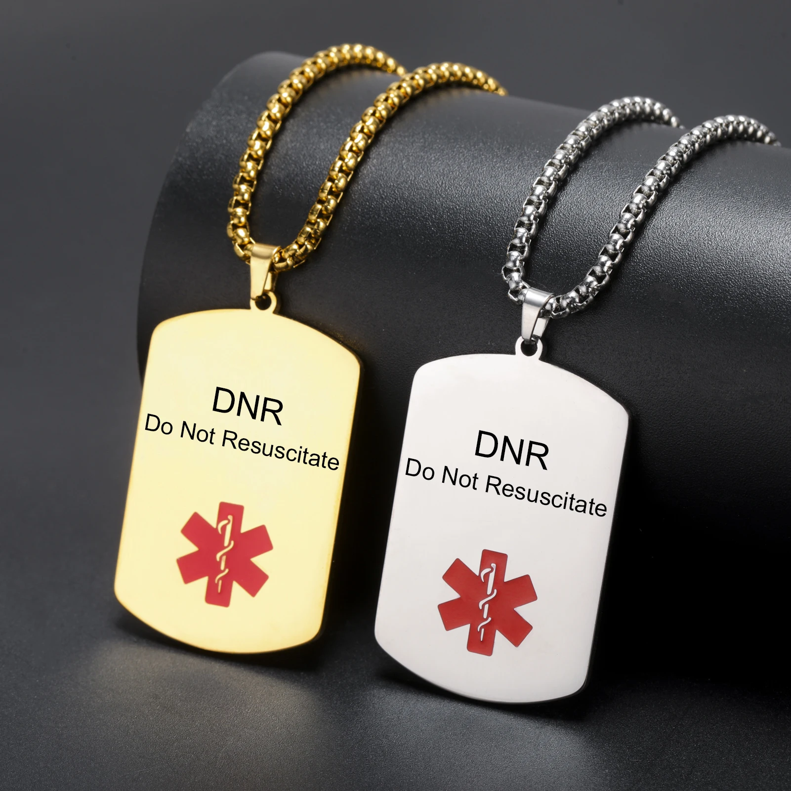 Lemegeton Custom Text Necklace Engrave ID Medical Alert Tag Pendant Men Carved First Aid Allergy Infomation Emergcy Med Jewelry