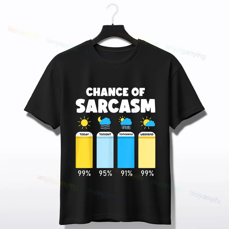 Chance of Sarcasm Weather Forecast Graphic T-Shirt with Colorful Weather Chart Design Short Sleeve 100%Cotton O-neck Tee