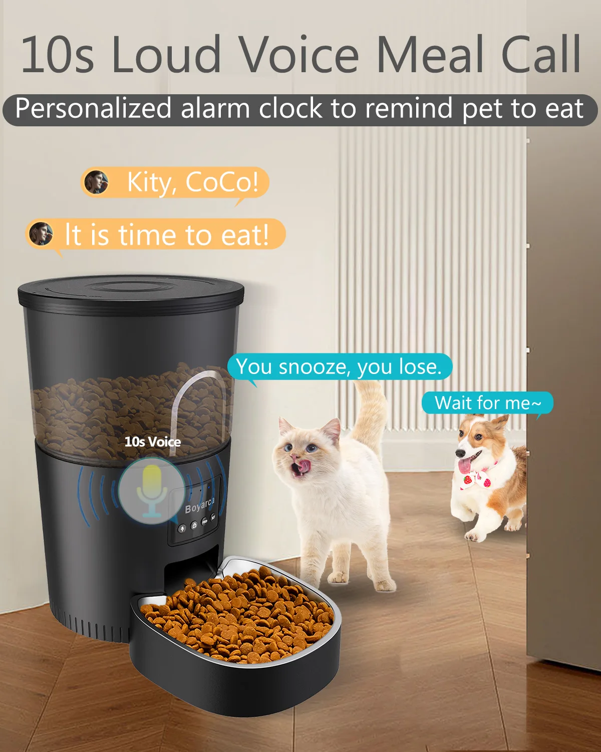 Tuya-comederos inteligentes para gatos, dispensador automático de comida para mascotas, WiFi, contenedor de 3L, llamada de comida, voz, Google, registro de alimentación