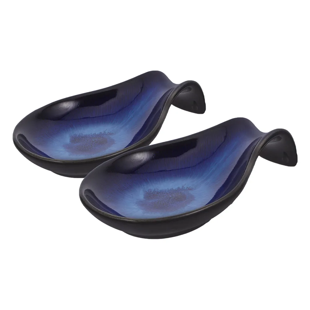 

2Pcs Ceramic Kiln Change Sauce Dishes Japanese Style Creative Minimalist Tableware Spoon Rest Ladle Holder Spatula Rest Kitchen