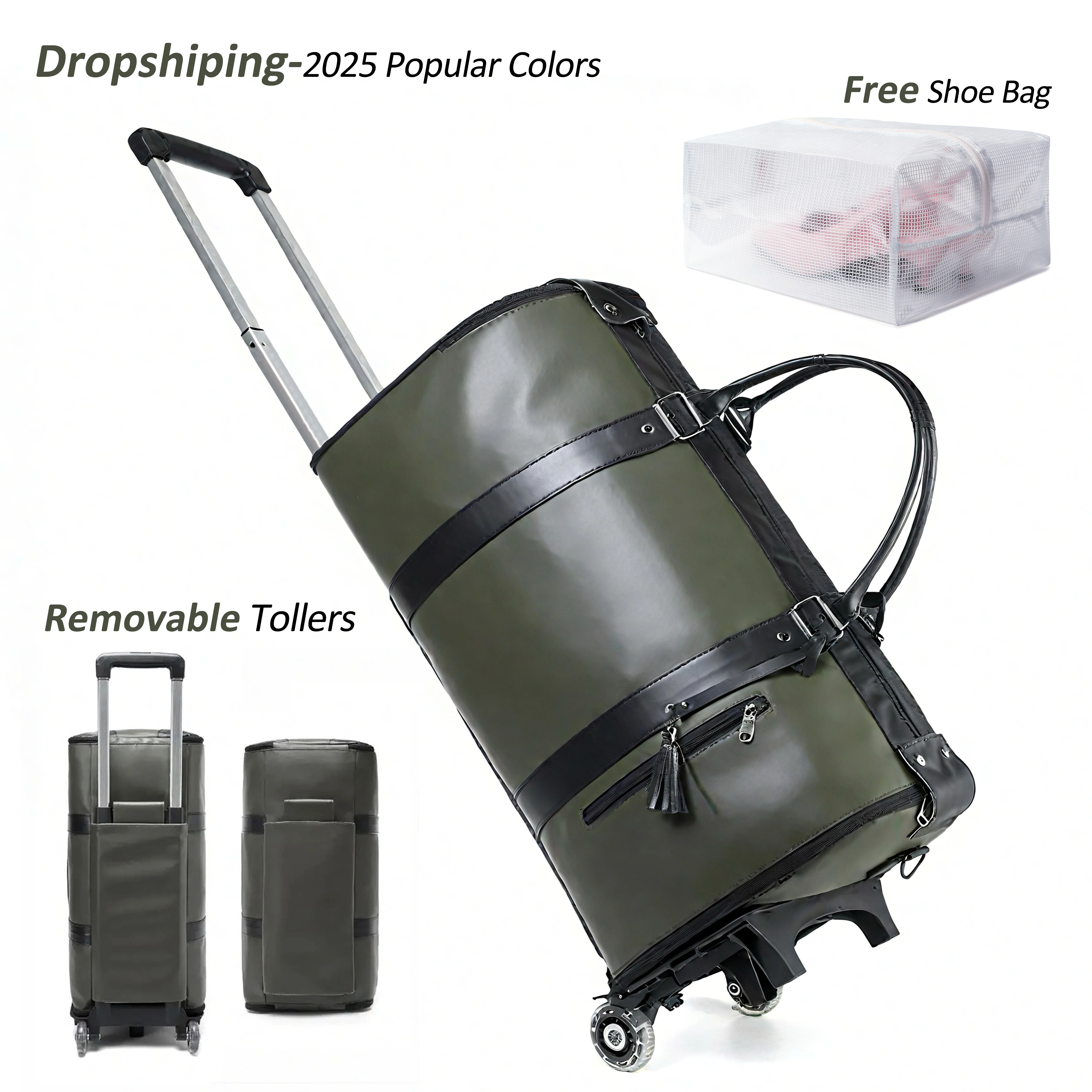 

InStock Travel Bag with Wheels Expandable Foldable Luggage Bag Collapsible Rolling Travel Bag Duffel Bag Large Capacity Suitcase