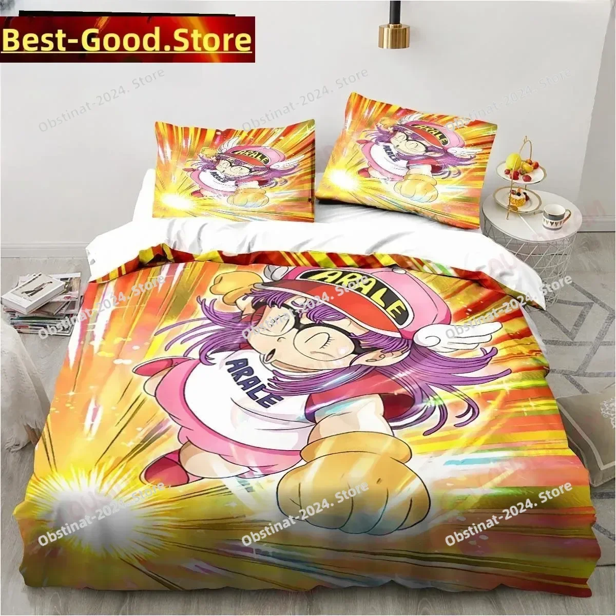 New Cute Cartoon DR S-Slump Arale Anime Bedding Set Sheet King Twin Double Child Bedding Set Mircofiber or Polyester Duvet Cover
